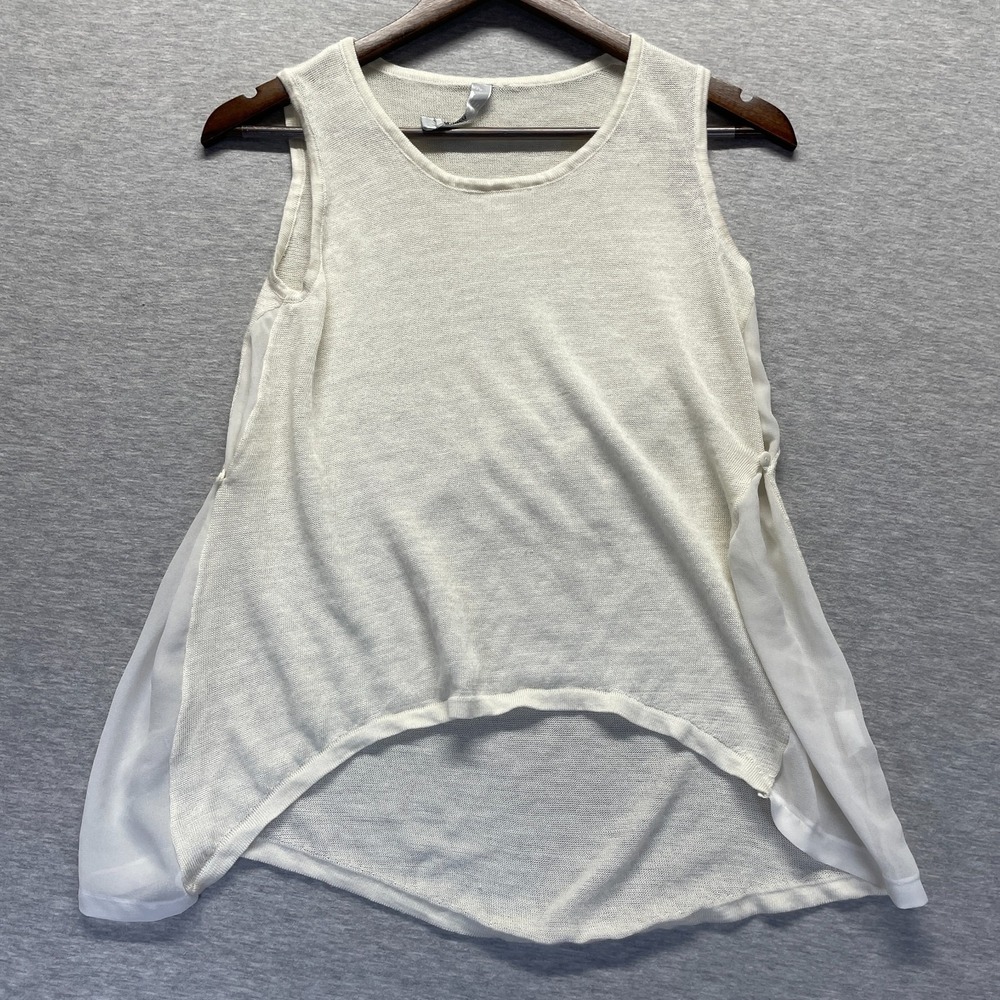 Milla Tank Top Womens Small Beige Linen Blend Round Neck Flowy Asymmetrical Hem